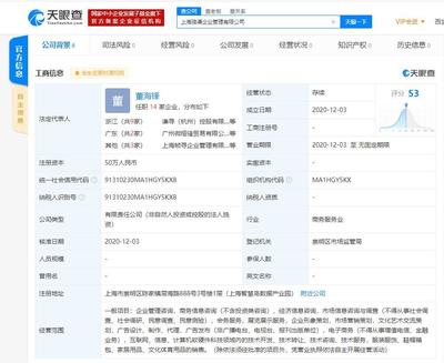 薇婭關聯公司新成立企業管理公司,為薇婭丈夫董海鋒