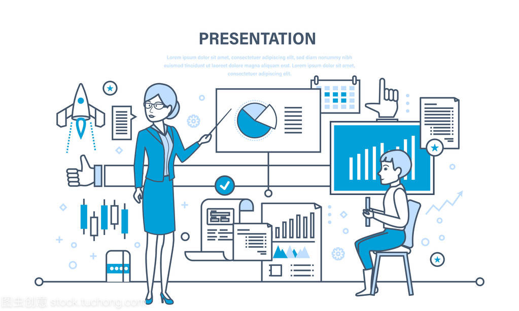 演講者做演示文稿和關(guān)于市場、 銷售、 電子商務(wù)專業(yè)培訓